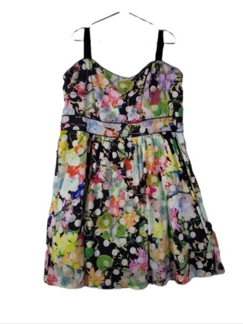Floral Polka Dot Fit-and-Flare Dress - Black Multi
